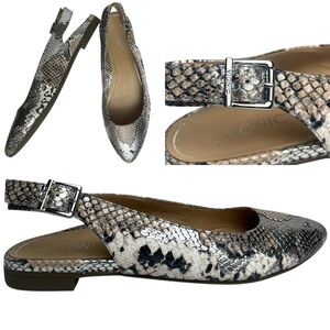 Vionic WMNS NIB Crystal Jade Slingback Silver Boa Metallic Leather Flat Shoes 7